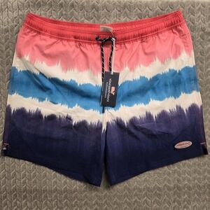 Vineyard Vines Swim Trunks Sailor Red Print‎ Chappy Shorts Large Tie Dye New
